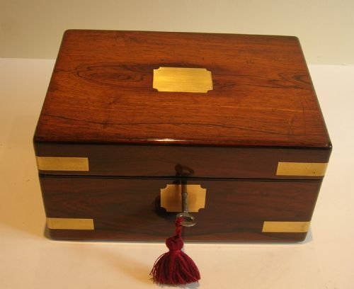 fig 1. Antique English Brass Bound Rosewood Campaign / Military Style Box c.1850