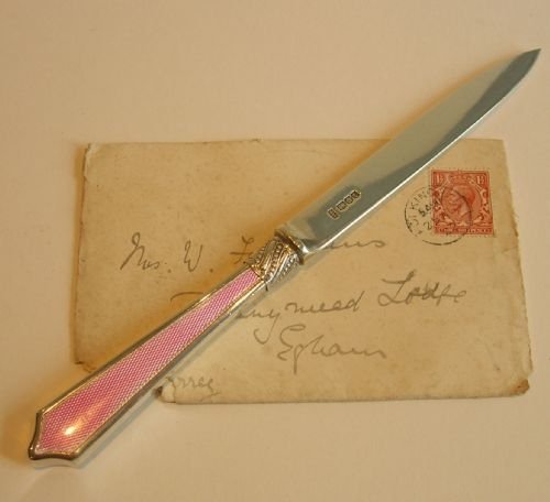 Pretty Sterling Silver & Pink Guilloche Enamel Letter Opener - 1936