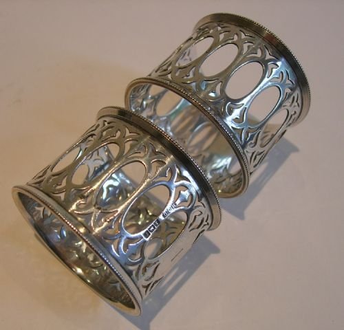 Beautiful Antique English Sterling Silver Napkin Rings - Birmingham 1912