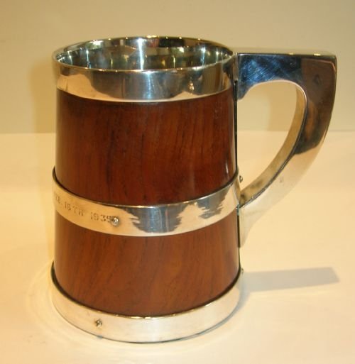 Vintage Oak & Silver Plated Tankard - Dated 1935