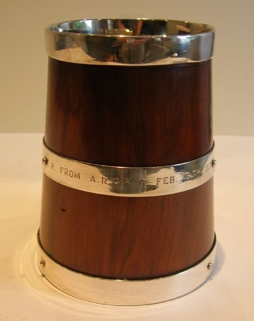 fig 1. Vintage Oak & Silver Plated Tankard - Dated 1935