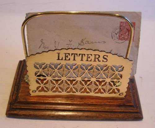 English Victorian Oak & Brass Letter Rack or Holder C.1880