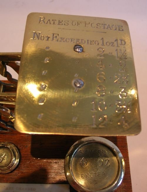 fig 2. Antique English Oak & Brass Postal / Letter Scales c.1890