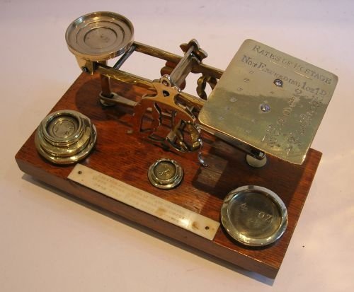 Antique English Oak & Brass Postal / Letter Scales C.1890