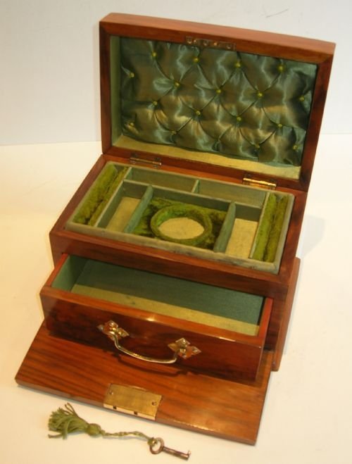 Antique English Walnut Jewelry Box - Original Interior C.1880
