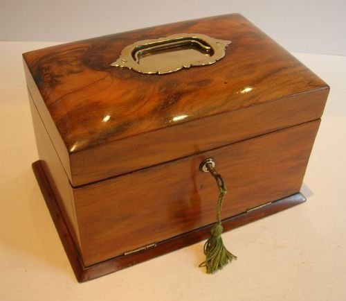 fig 1. Antique English Walnut Jewelry Box - Original Interior c.1880