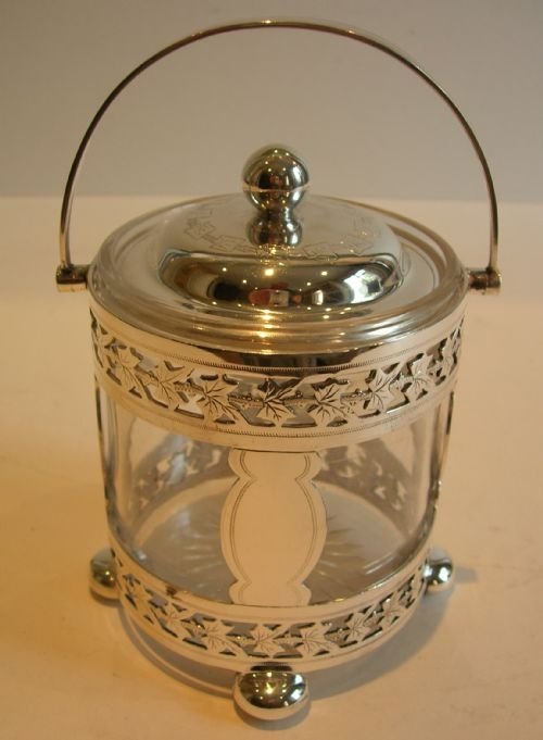 Antique English Silver Plate & Glass Preserve Jar by Martin Hall & Co. C.1860