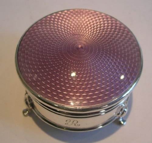 Fabulous English Sterling Silver & Guilloche Enamel Jewelry / Trinket Box