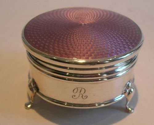 fig 1. Fabulous English Sterling Silver & Guilloche Enamel Jewelry / Trinket Box