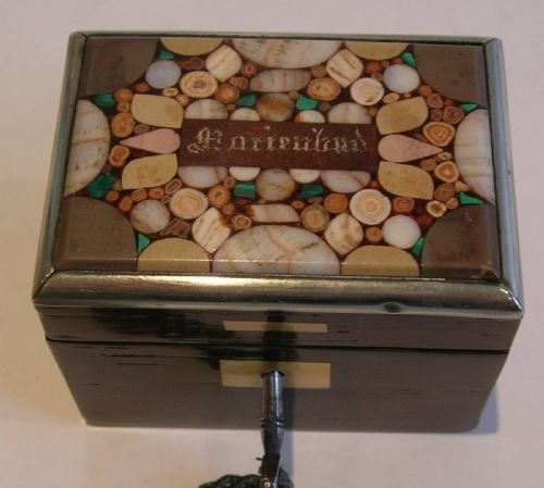 fig 1. Wonderful Antique Miniature Tea Caddy c.1880 - Austrian Pietra Dura - Marienbad