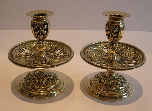 Stunning Pair Antique English Brass Candlesticks - Lions - C.1880