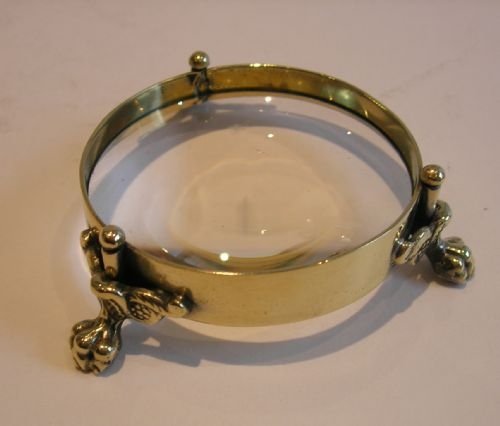 Antique English Brass Framed Desk Magnifying Glass - Lion's Paw Feet