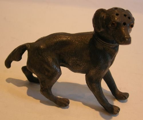 Antique English Figural Ink Pounce or Sander - Dog - Glass Eyes