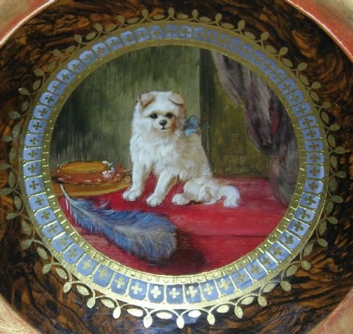 Antique English Reverse Painting on Glass - Charming Dog