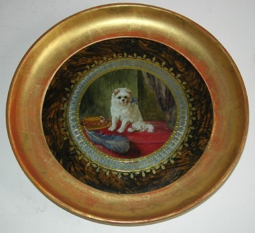 fig 1. Antique English Reverse Painting On Glass - Charming Dog