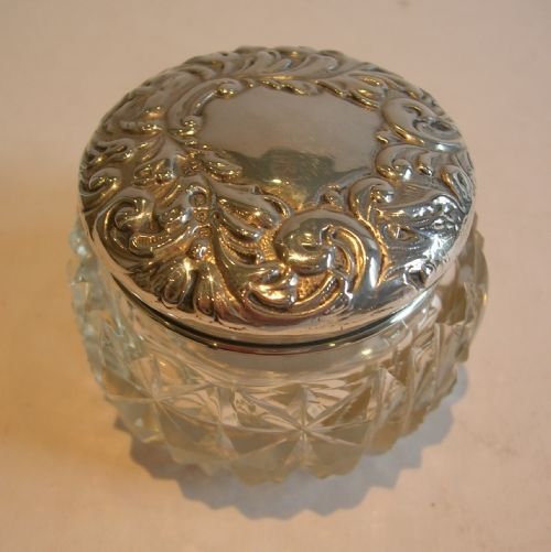 Antique English Sterling Silver Topped Vanity Jar - 1900