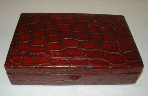 Fabulous Antique English Travel Jewelry Box C.1890 - Crocodile / Alligator Skin