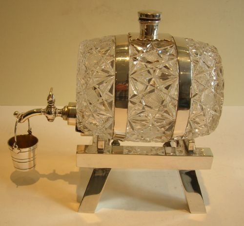Magnificent Antique Cut Crystal and Silver Plated Spirit Barrel by John Grinsell & Sons C.1870