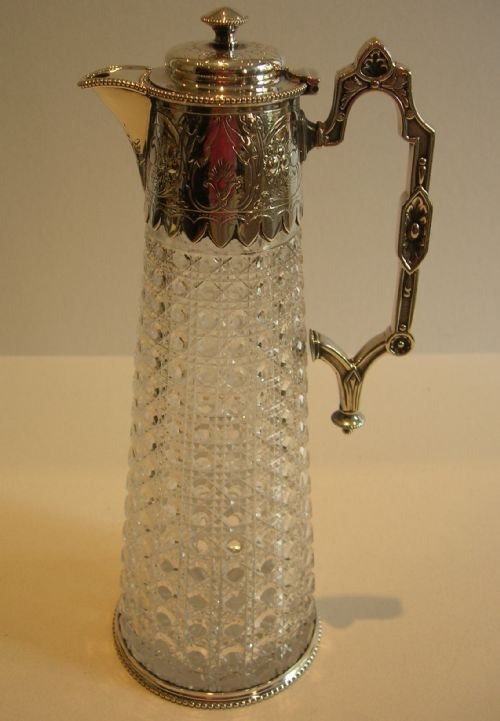 Exceptional Top-notch Cut Crystal & Silver Plated Claret Jug - Elkington 1880