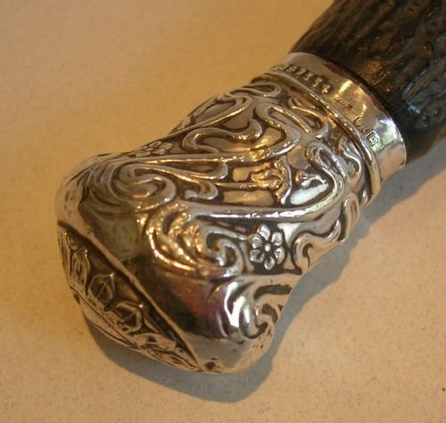 fig 1. Huge Antler Horn Handled Magnifying Glass - English Art Nouveau Sterling Silver Fittings