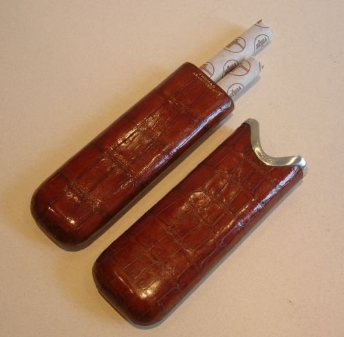 Crocodile / Alligator & Sterling Silver Cigar Case for Two Cigars