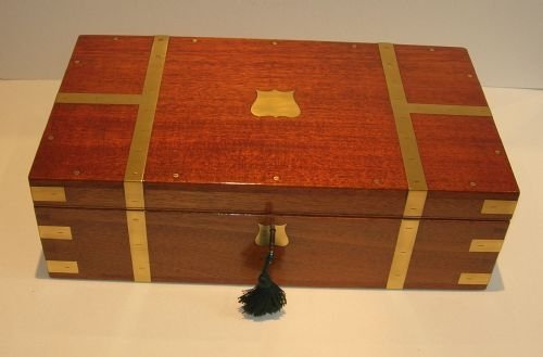 Fabulous Large Brass Bound Military Style Mahogany Table Box C.1850