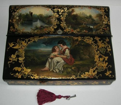 Museum Quality English Regency Papier Mache Lap Desk C.1830 - Hand Painted
