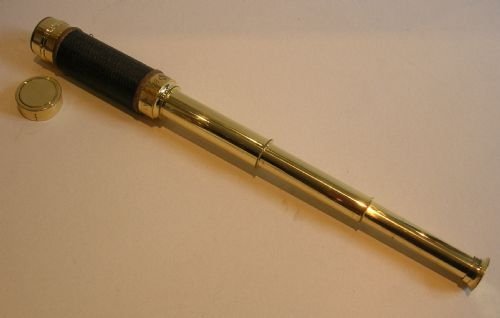 fig 1. Wonderful Antique English Three Drawer Brass Telescope - Dated 1893