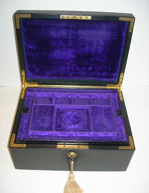 Large Top Quality Triple Layered Jewelry Box - Leather Covered C.1860