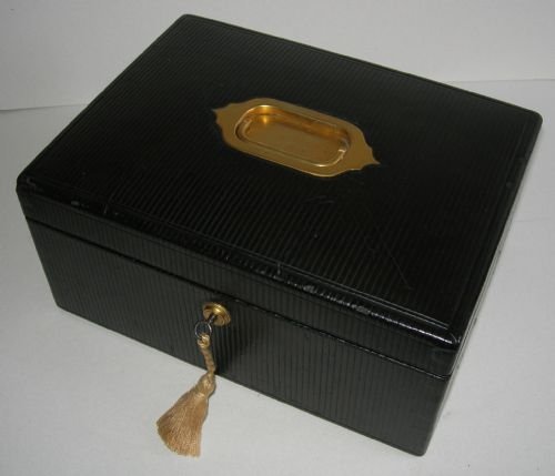 fig 1. Large Top Quality Triple Layered Jewelry Box - Leather Covered c.1860