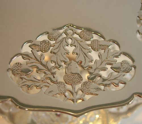 fig 1. Antique English Silver Plated Two Tier Cake Stand - Oak Leaves & Acorns