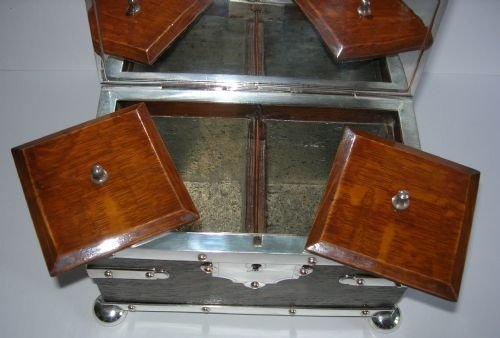 fig 2. English Victorian Oak & Silver Plated Double Tea Caddy - Cambridge University