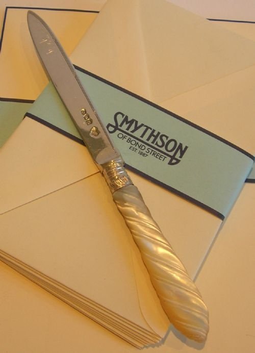 English Sterling Silver & Mother of Pearl Letter Opener - 1914