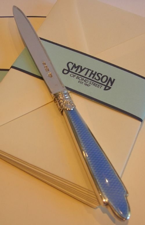 English Sterling Silver and Guilloche Enamel Letter Opener - 1914