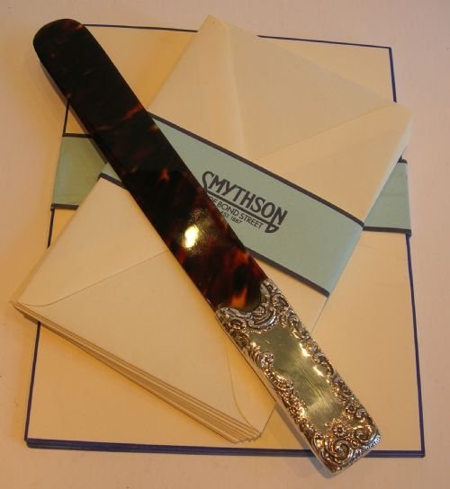 Antique English Tortoise Shell & Sterling Silver Paper Knife or Page Turner