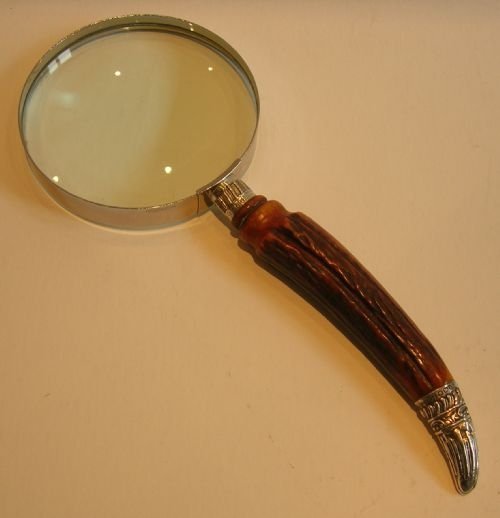 Antique English Antler Horn & Sterling Silver Magnifying Glass