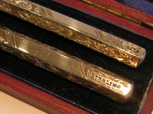 fig 1. Antique English Sterling Silver Dip Pen & Propelling Pencil Set - Original Box