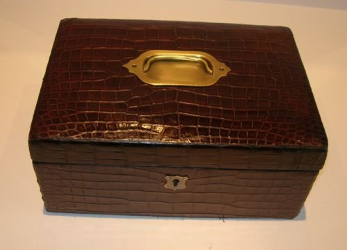 Large Antique English Crocodile Clad Jewelry Box C.1890 - Three Layers