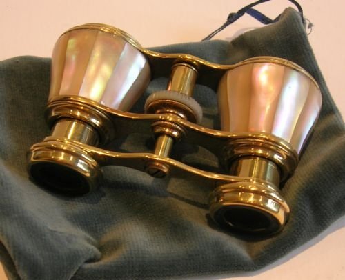 Antique French Pair Polished Brass & Mother of Pearl Opera Glasses C.1900