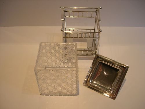 fig 1. Antique English Cut Crystal & Silver Plate Biscuit Box c.1860