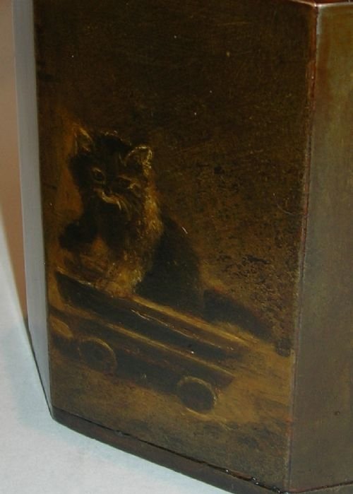 fig 2. Antique English Arts & Crafts Hand Painted Singe Tea Caddy - Cats