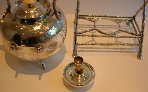 fig 2. Magnificent Antique English Silver Plated Spirit Kettle by Benetfink, London c.1880