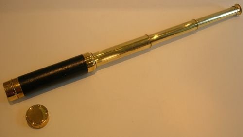 Antique English Leather Bound Polished Brass Telescope - Three Drawer