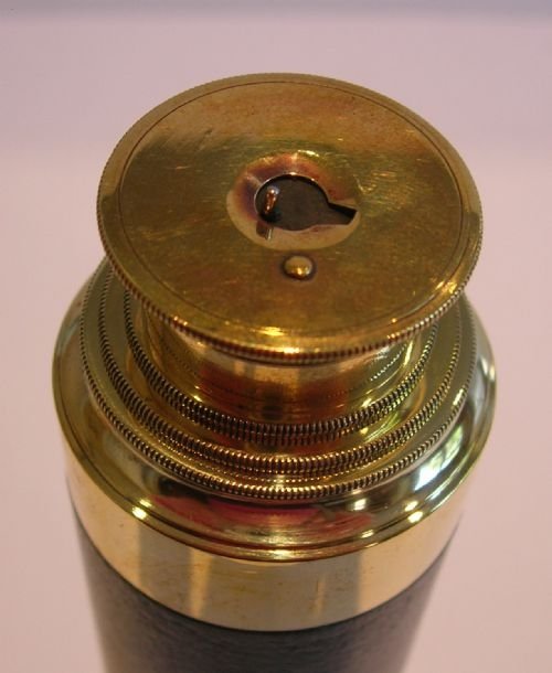 fig 1. Antique English Leather Bound Polished Brass Telescope - Three Drawer