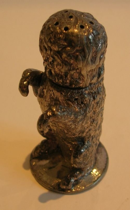 fig 1. Antique English Figural Desk Sander - Poodle - Signed Atkin Brothers