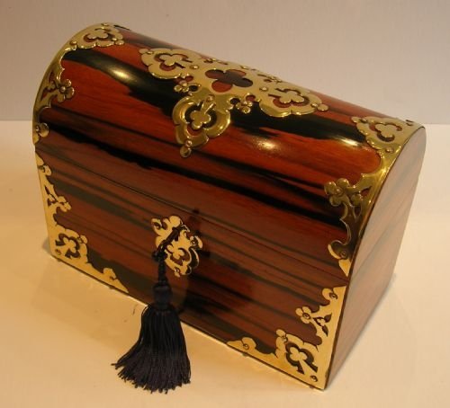 Antique English Zebrano Stationery Box with Polished Brass Mounts