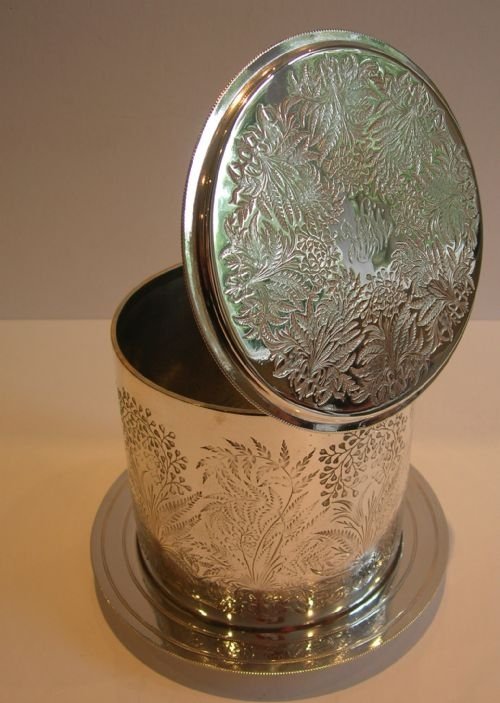 Exceptional Antique English Silver Plated Biscuit / Cookie Box - Ferns