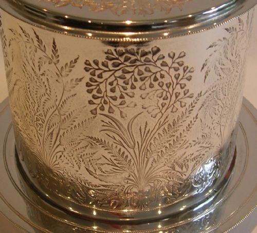 fig 2. Exceptional Antique English Silver Plated Biscuit / Cookie Box - Ferns