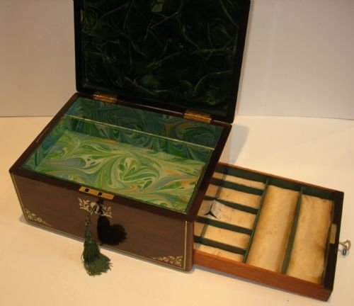 fig 1. William IV Mother of Pearl Inlaid Rosewood Jewelry Box c1830