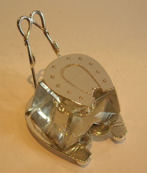 Antique Silver Plated Equestrian Inkwell - Horseshoe C.1900